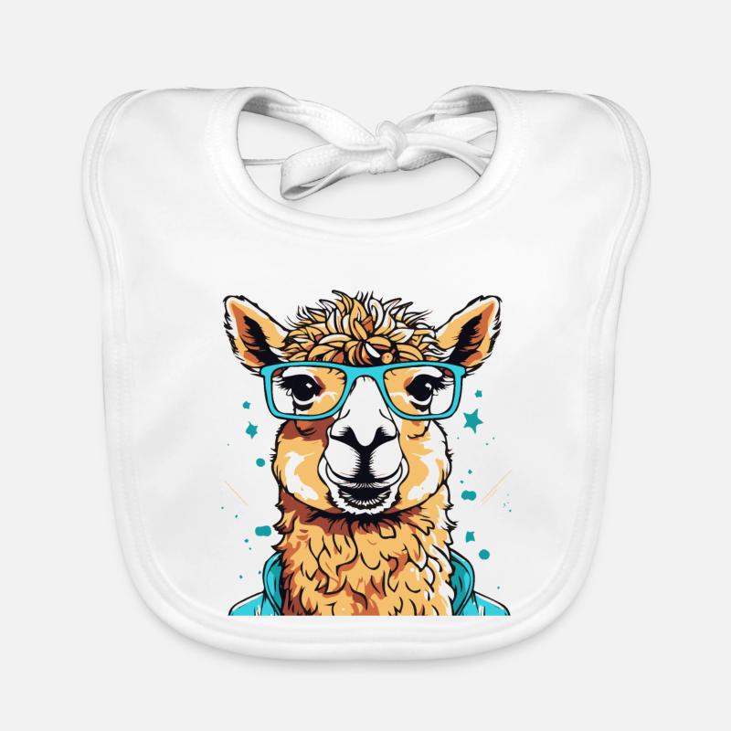 Lama mit Brille bunte Farbsplash Baby Bio-Lätzchen