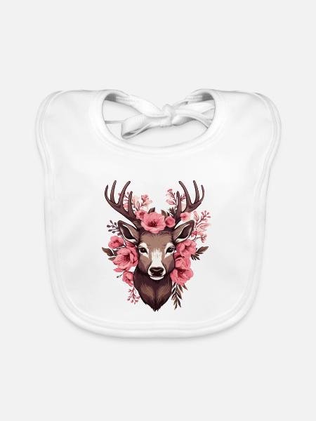 Chevreuil avec des fleurs Costumes Tête de cerf Tête de cerf - Bavoir bio Bébé - blanc - Devant