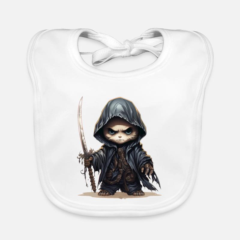 Panda Ninja avec un t-shirt fantasy en forme de lance - Bavoir bio Bébé - blanc