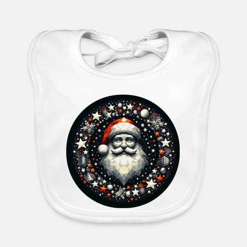 Weihnachtsmann Kranz rund Sterne Kugeln rot grau Baby Bio-Lätzchen