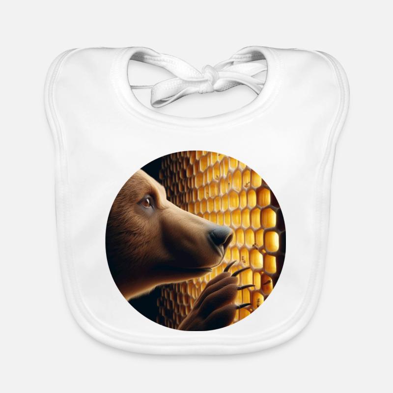 Brown bear looking through a honeycomb Organic Baby Bibs