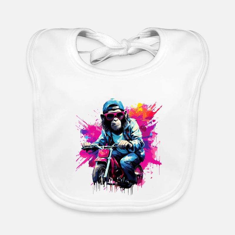 Funny monkey with motorcycle chimpanzee monkey Organic Baby Bibs