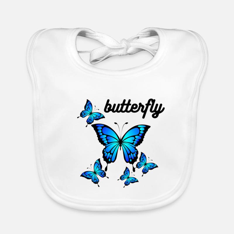 Blue Butterflies on Midnight Black Organic Baby Bibs