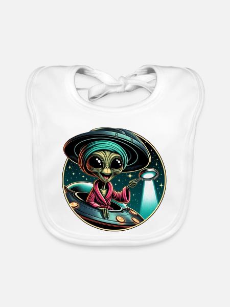 Alien detective in UFO light - Organic Baby Bibs - white - Front