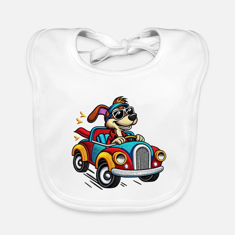 Chiot Rapide en Voiture Colorée Tee - Bavoir bio Bébé - blanc