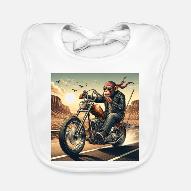 Cooler Affe auf einem Chopper - Baby Bio-Lätzchen - Weiß