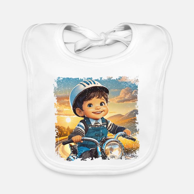 Little boy on old motorcycle Organic Baby Bibs