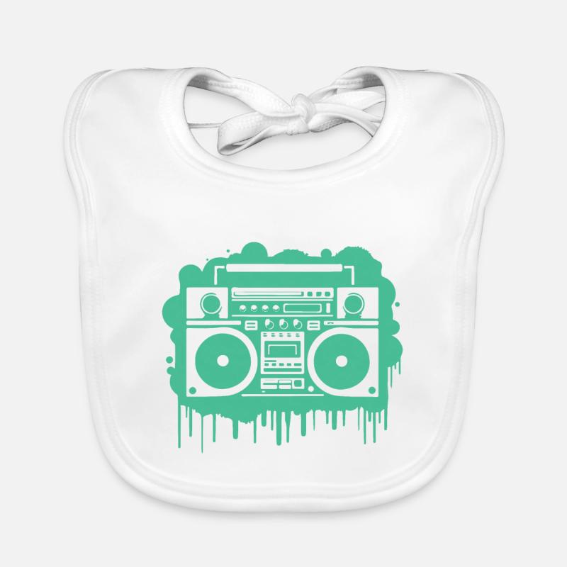 Cyan Boom Box (Seethrough) Organic Baby Bibs