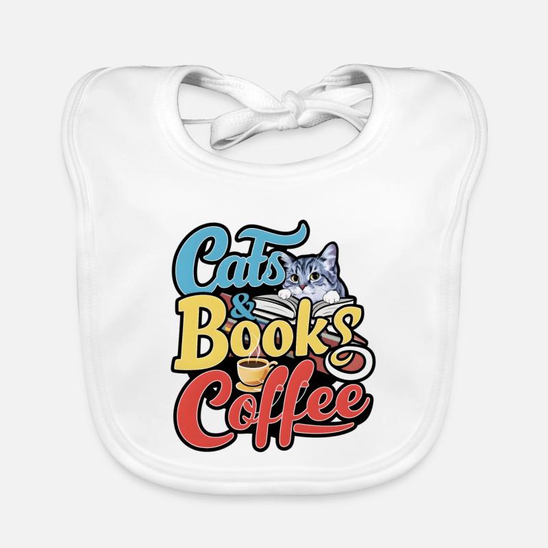 Cats and Books with Coffee design Organic Baby Bibs