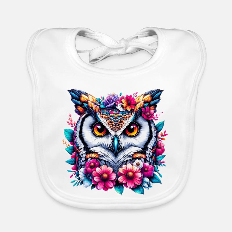 Hibou décoré de fleurs Bavoir bio Bébé