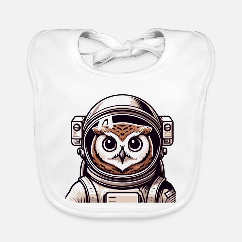 Eine Astronauten-Eule im Cartoon-Stil Baby Bio-Lätzchen