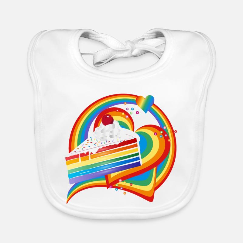 Stück Regenbogen Kuchen mit Sahne und Kirsche Baby Bio-Lätzchen