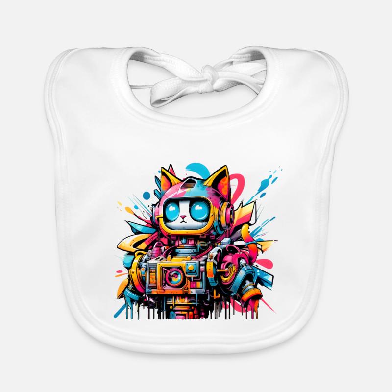 Katze gestaltet als Roboter im Comic Graffiti Stil Baby Bio-Lätzchen