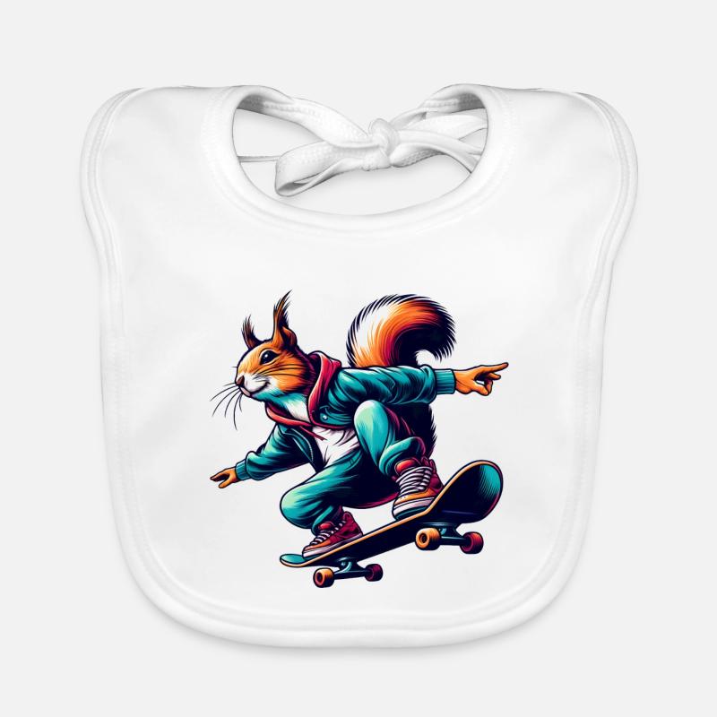 Cool squirrel on a skateboard Organic Baby Bibs