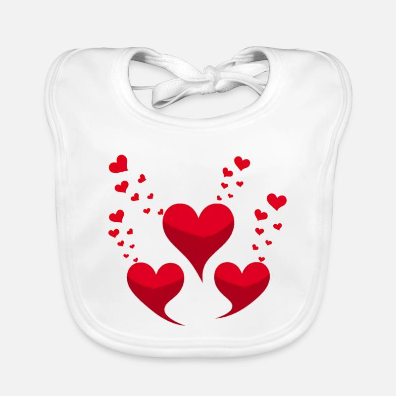 Red hearts - Organic Baby Bibs - white