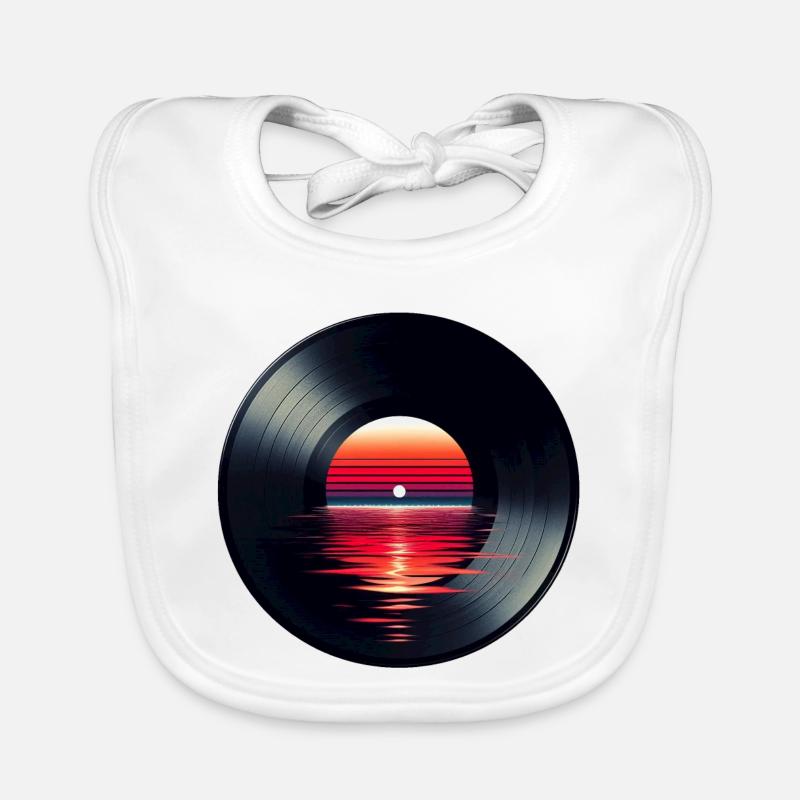 Disque de musique LP vinyle, Retro Sunset - Bavoir bio Bébé - blanc