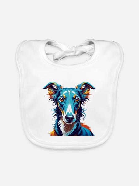 Lévrier polonais Chien race Coloré Dessin animé Kawaii - Bavoir bio Bébé - blanc - Devant