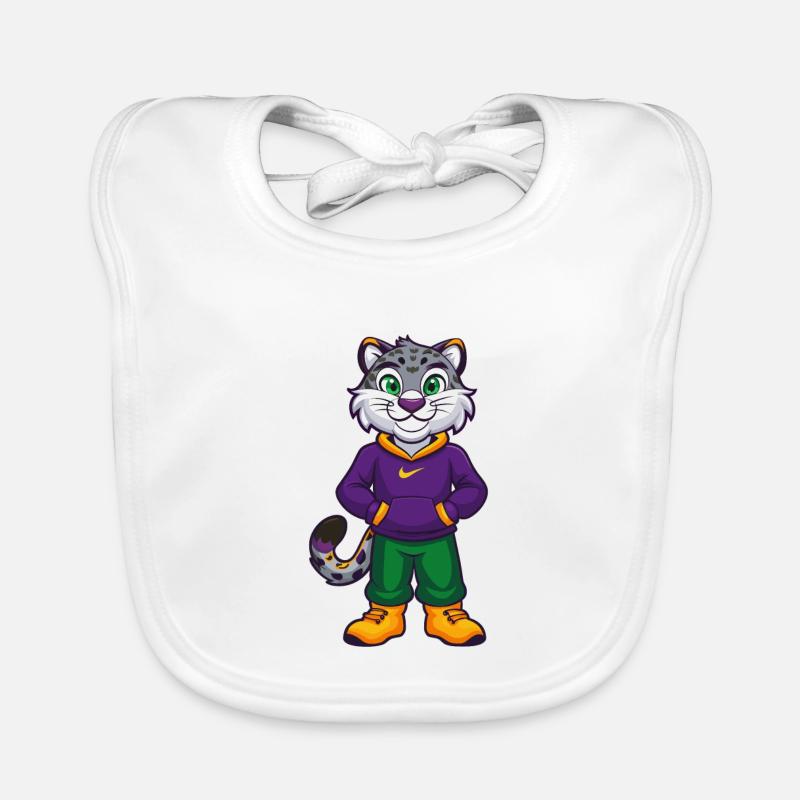 Snow Leopard Funny Kawaii Cartoon Character Organic Baby Bibs