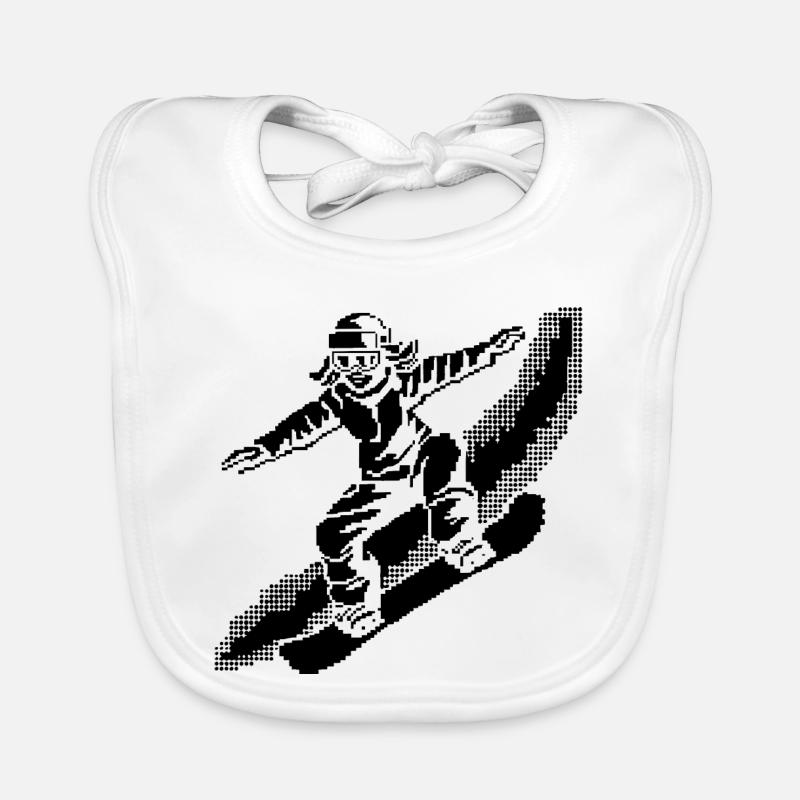 Snowboarder Pixel Art Organic Baby Bibs