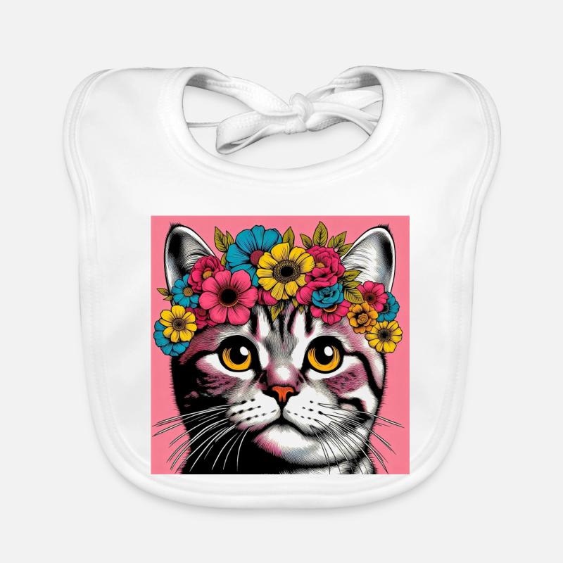Cat with Flowers Organic Baby Bibs