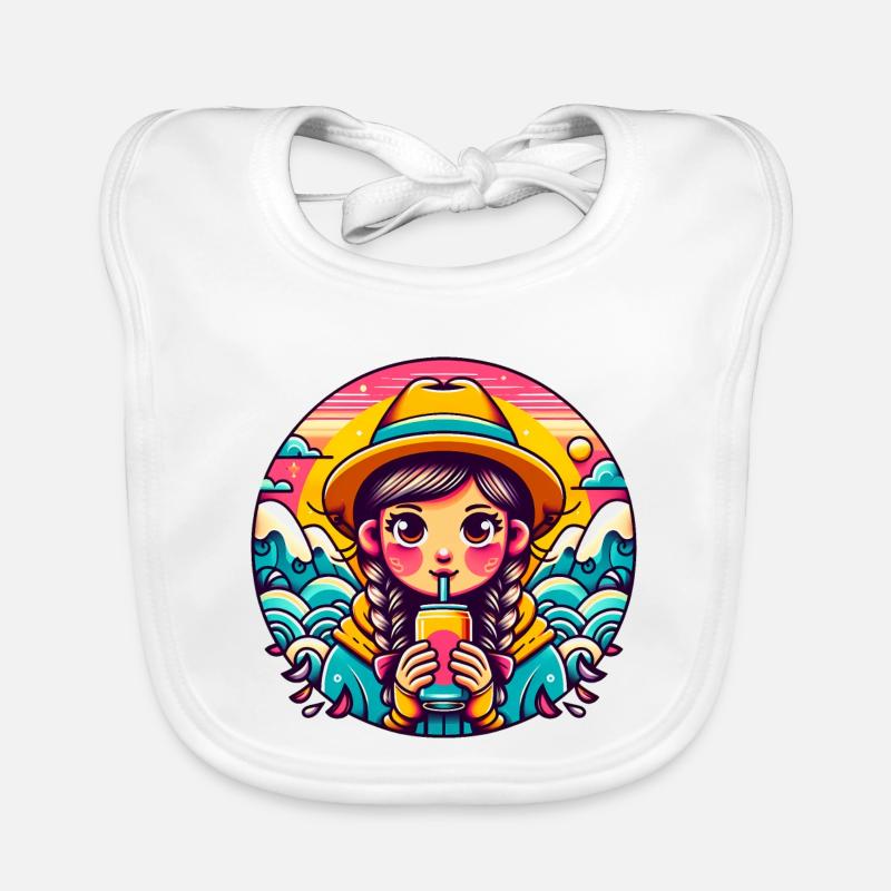 Fille rétro buvant Pop illustration Bavoir bio Bébé