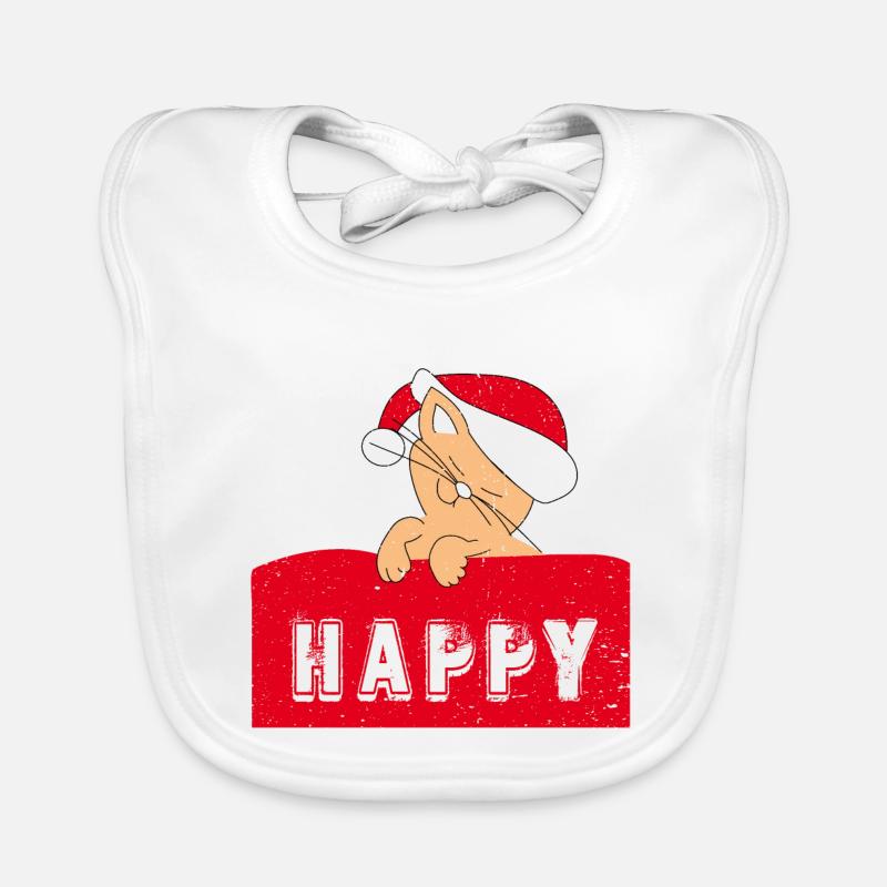 Chat heureux avec bonnet de Noël Bavoir bio Bébé
