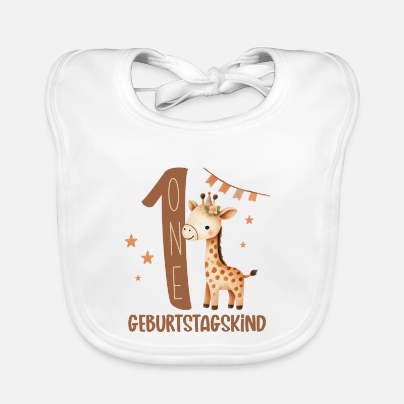 Erstes Geburtstagsgiraffe Design - Baby Bio-Lätzchen - Weiß