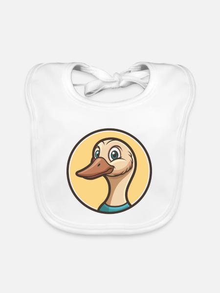 Gans Kawaii Cartoon Figur Tier Haustier Gesicht - Baby Bio-Lätzchen - Weiß - Vorne