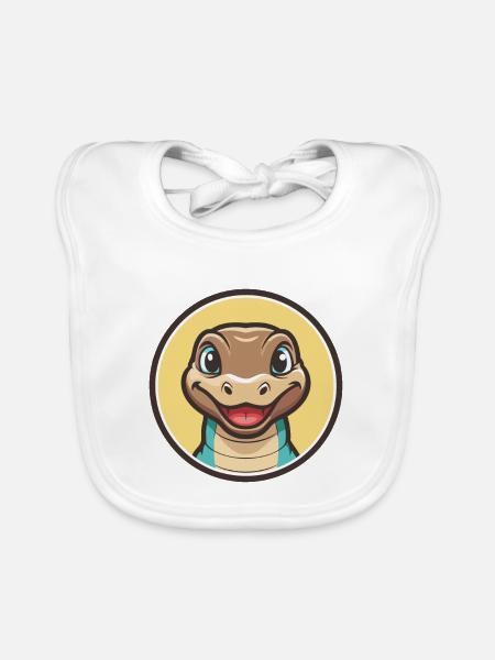 Komodo Kawaii Cartoon Character Animal Pet Face - Organic Baby Bibs - white - Front