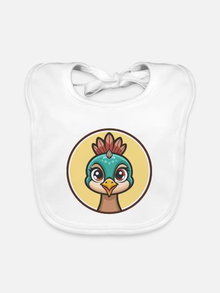 paon kawaii dessin animé personnage animal visage d’animal - Bavoir bio Bébé - blanc - Devant