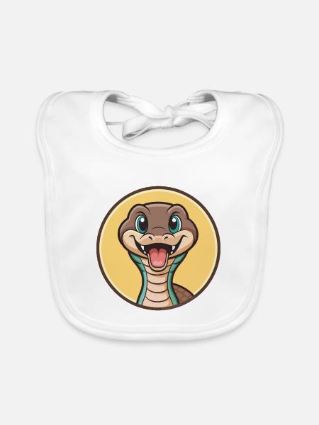 Schlange Kawaii Cartoon Figur Tier Haustier Gesicht - Baby Bio-Lätzchen - Weiß - Vorne