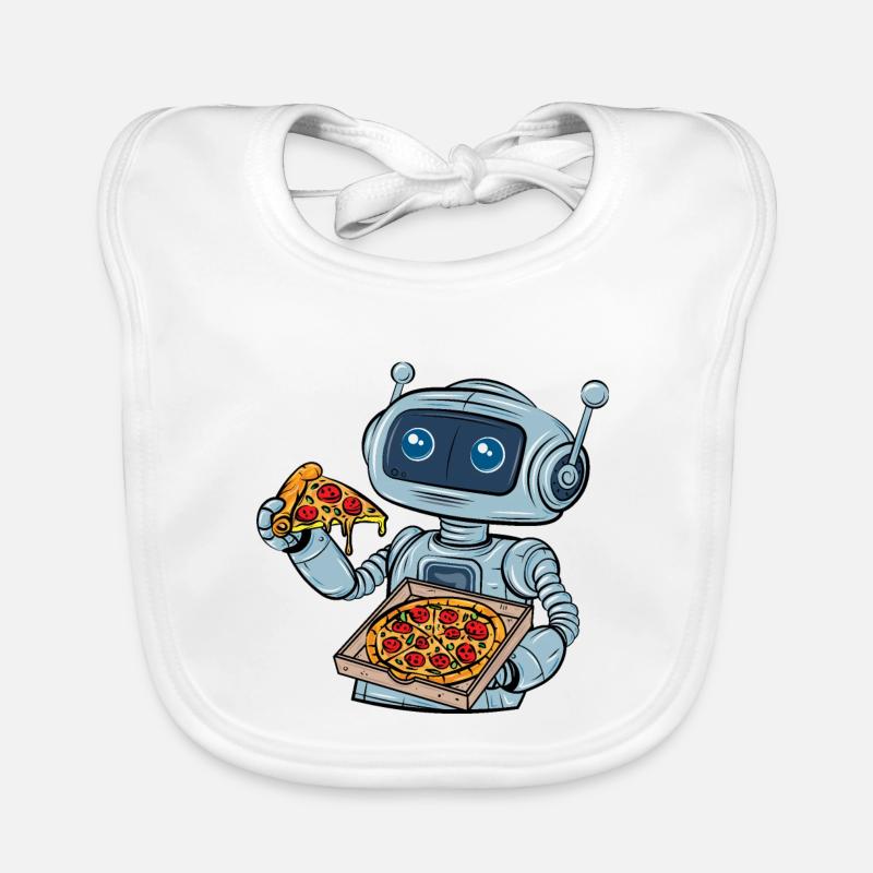 Robot Eats Fast Food Pizza Organic Baby Bibs