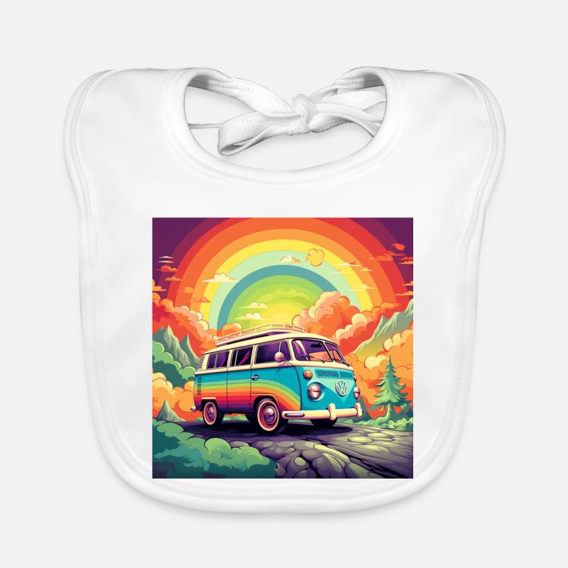 Rainbow Bus Retro Trip Organic Baby Bibs