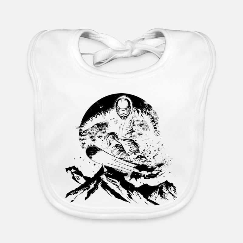 Snowboarder Drawing Organic Baby Bibs
