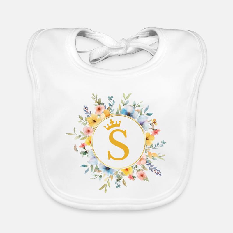 S monogramme, cercle de fleurs, personnalisable Bavoir bio Bébé