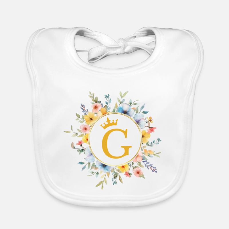 G Monogram, Flower Circle, Personalizable Organic Baby Bibs