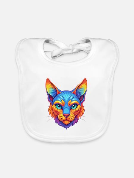 Chat Rex allemand, race de chat, dessin animé, animal de compagnie kawaii - Bavoir bio Bébé - blanc - Devant