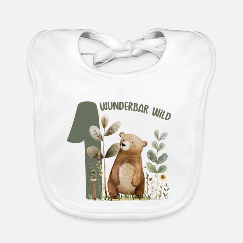 Wunderbar Wild Bärwald Illustration - Baby Bio-Lätzchen - Weiß