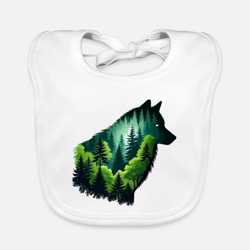 Loup silhouette avec forêt verte Bavoir bio Bébé