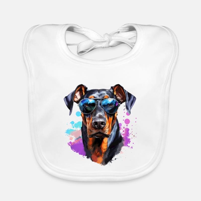 Dobermann mit Sonnenbrille Baby Bio-Lätzchen
