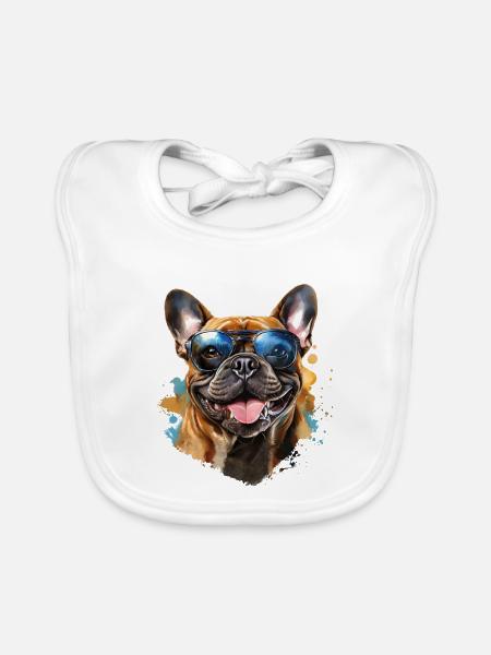 Frenchie with sunglasses - Organic Baby Bibs - white - Front