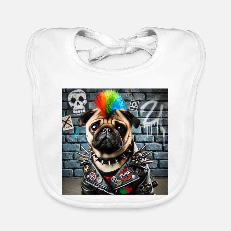 Punk Mops mit Regenbogenmähne Baby Bio-Lätzchen