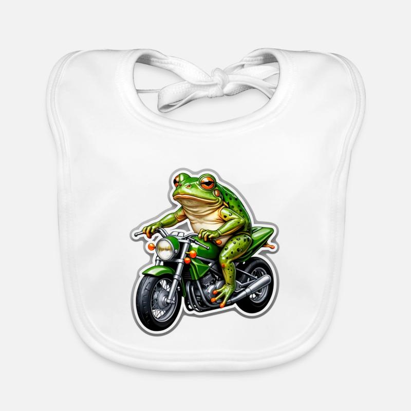 Frosch auf Motorrad - Baby Bio-Lätzchen - Weiß