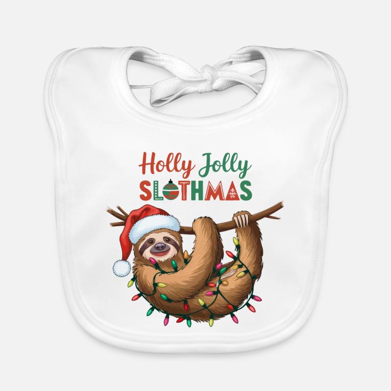 Festive Sloth with Christmas Lights Organic Baby Bibs