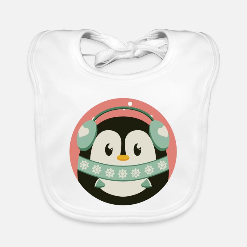 Pingouin mignon à l’ambiance hivernale sous forme de design rond Bavoir bio Bébé