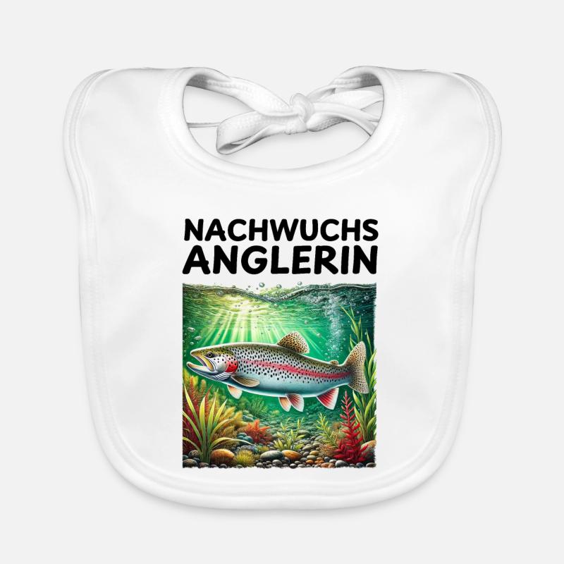 Nachwuchs Anglerin Forelle Geschenk Angler Geburt Baby Bio-Lätzchen