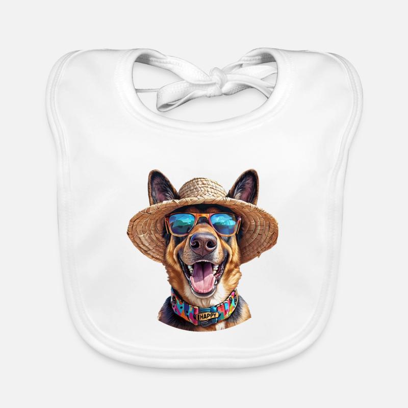 German Shepherd with Straw Hat & Sunglasses Organic Baby Bibs