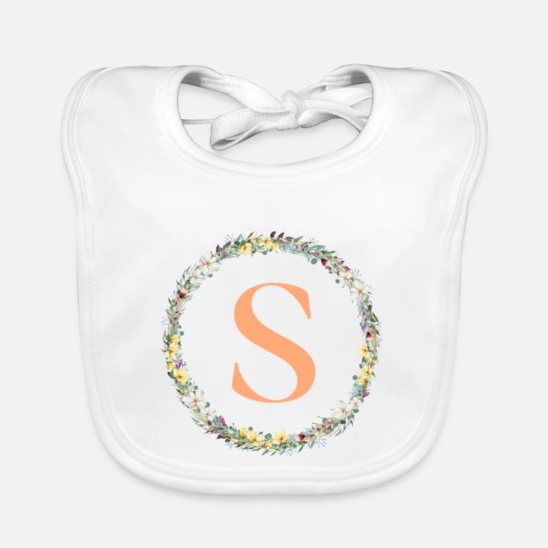 S monogramme, Couronne de fleurs, Personnalisable Bavoir bio Bébé