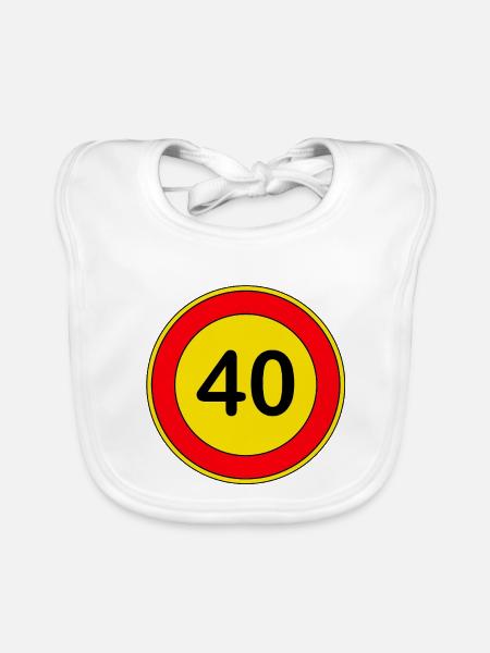 40e anniversaire, 40 ans, panneau de signalisation jaune - Bavoir bio Bébé - blanc - Devant
