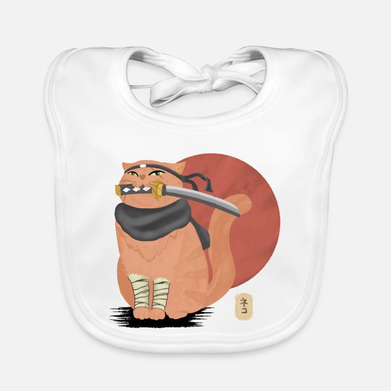 Samurai Cat with Katana Organic Baby Bibs